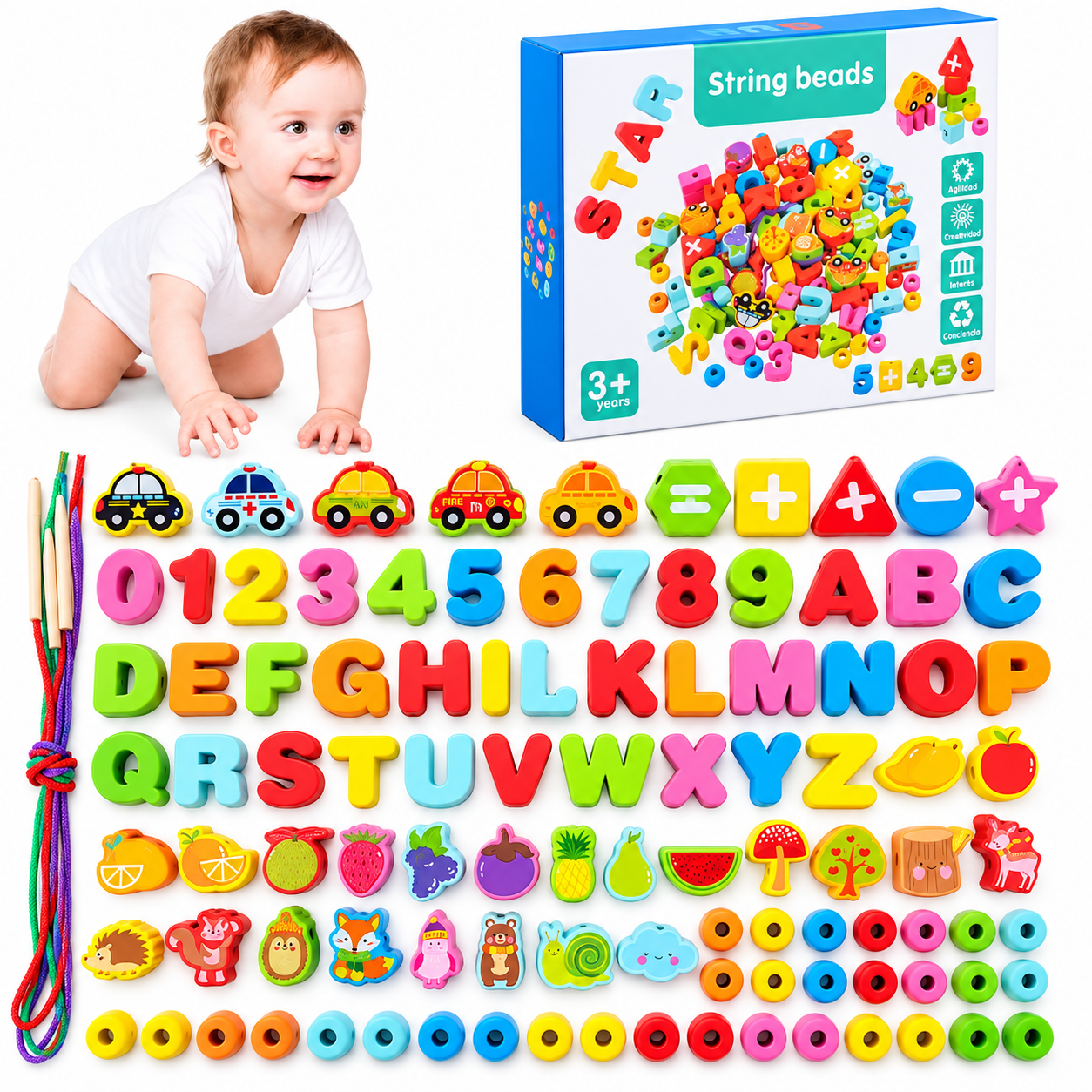 Juego de Letras y Números para Ensartar